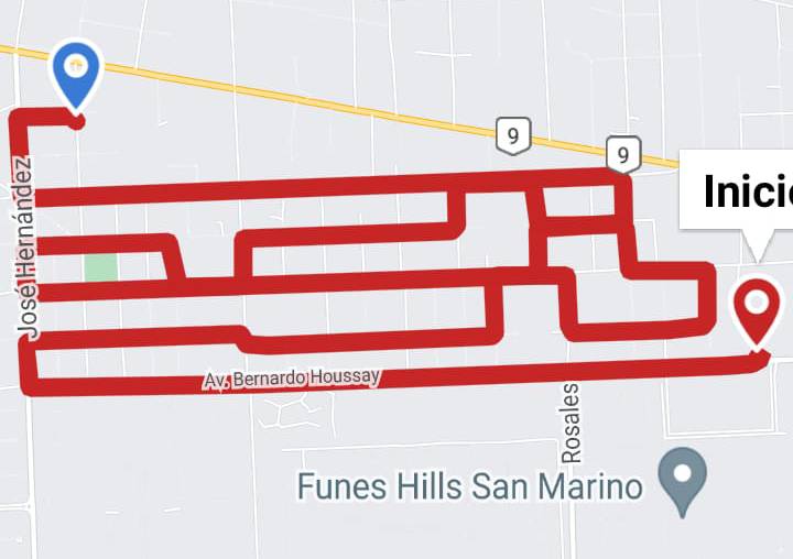 mapa ejemplo del control del camión fumigador y las zonas